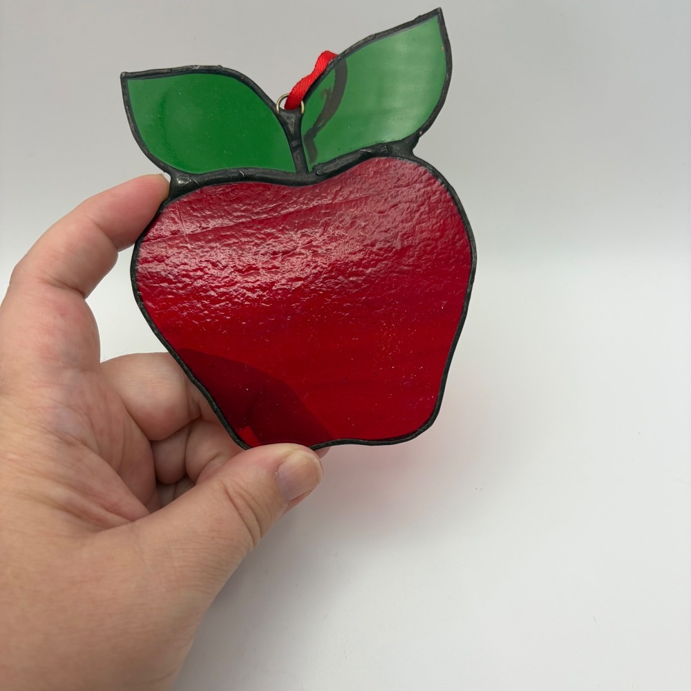 Vintage Red‎ Apple Stained Glass Suncatcher Window Hanging Ornament Art Decor